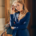 portrait gorgeous attractive smiling woman dressed elegant blue suit walking city scaled 1