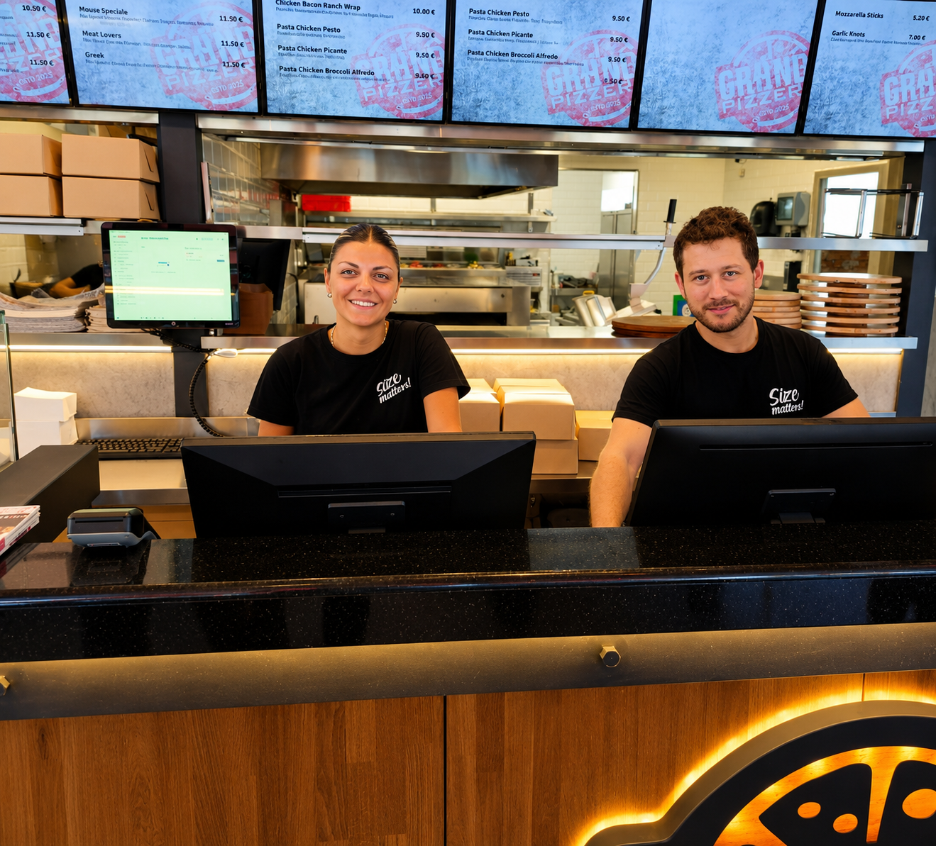 Ο Γιώργος Μαρανδιανός και η ομάδα της Grande Pizzeria στη Λαμία