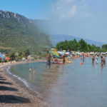 Παραλιακή εικόνα από τα Καμένα Βούρλα και την Αρκίτσα με κίνηση λουόμενων πριν την κορύφωση της σεζόν