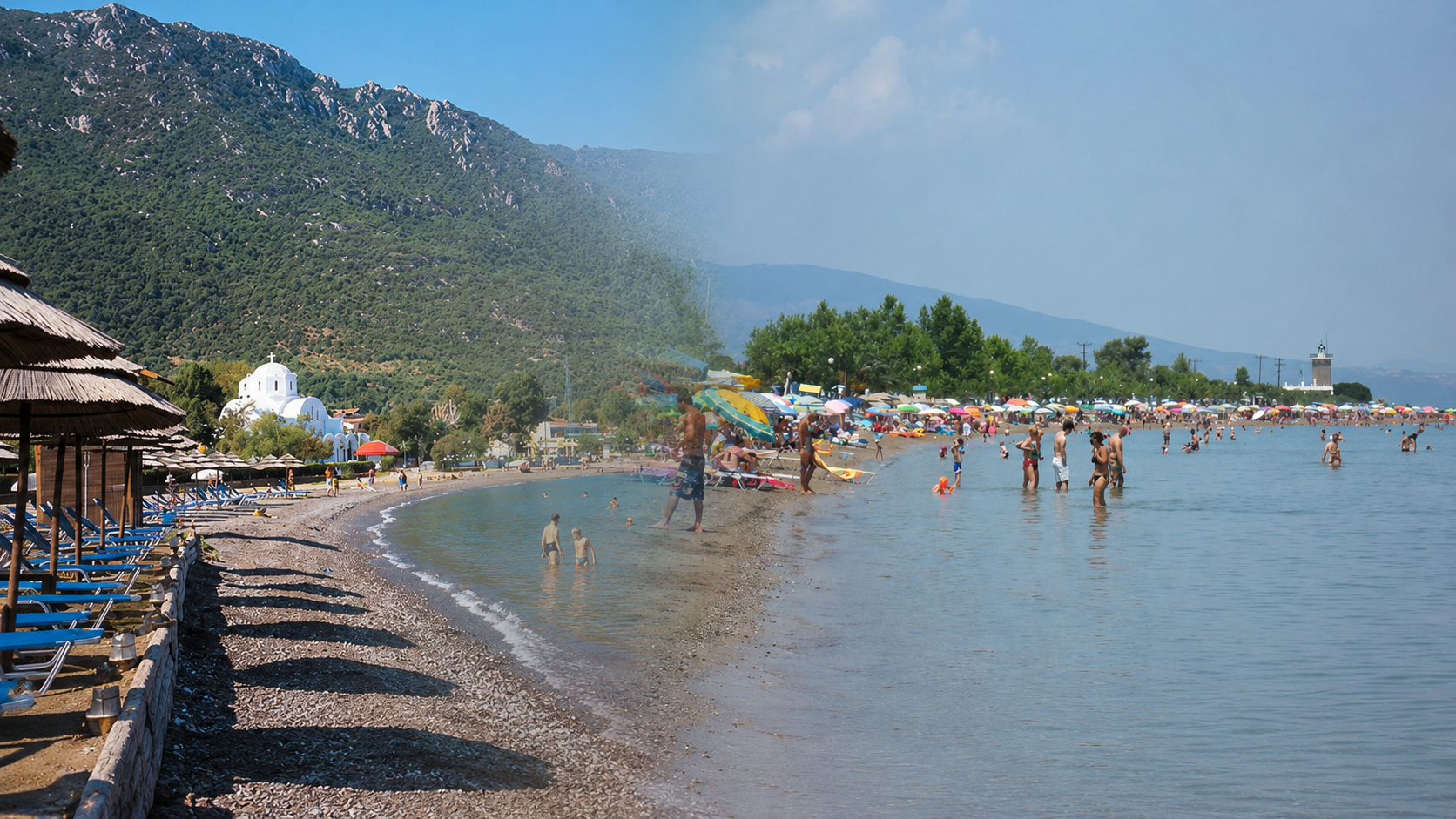 Παραλιακή εικόνα από τα Καμένα Βούρλα και την Αρκίτσα με κίνηση λουόμενων πριν την κορύφωση της σεζόν