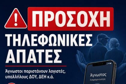 Προειδοποίηση για απόπειρες τηλεφωνικής εξαπάτησης πολιτών στα Καμένα Βούρλα