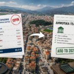 Λογαριασμός ηλεκτρικού ρεύματος με επιβαρύνσεις και δημοτικά τέλη