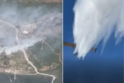 Πυροσβεστικές δυνάμεις επιχειρούν στη φωτιά στην περιοχή Αλμυροπόταμος στην Κάρυστο Ευβοίας