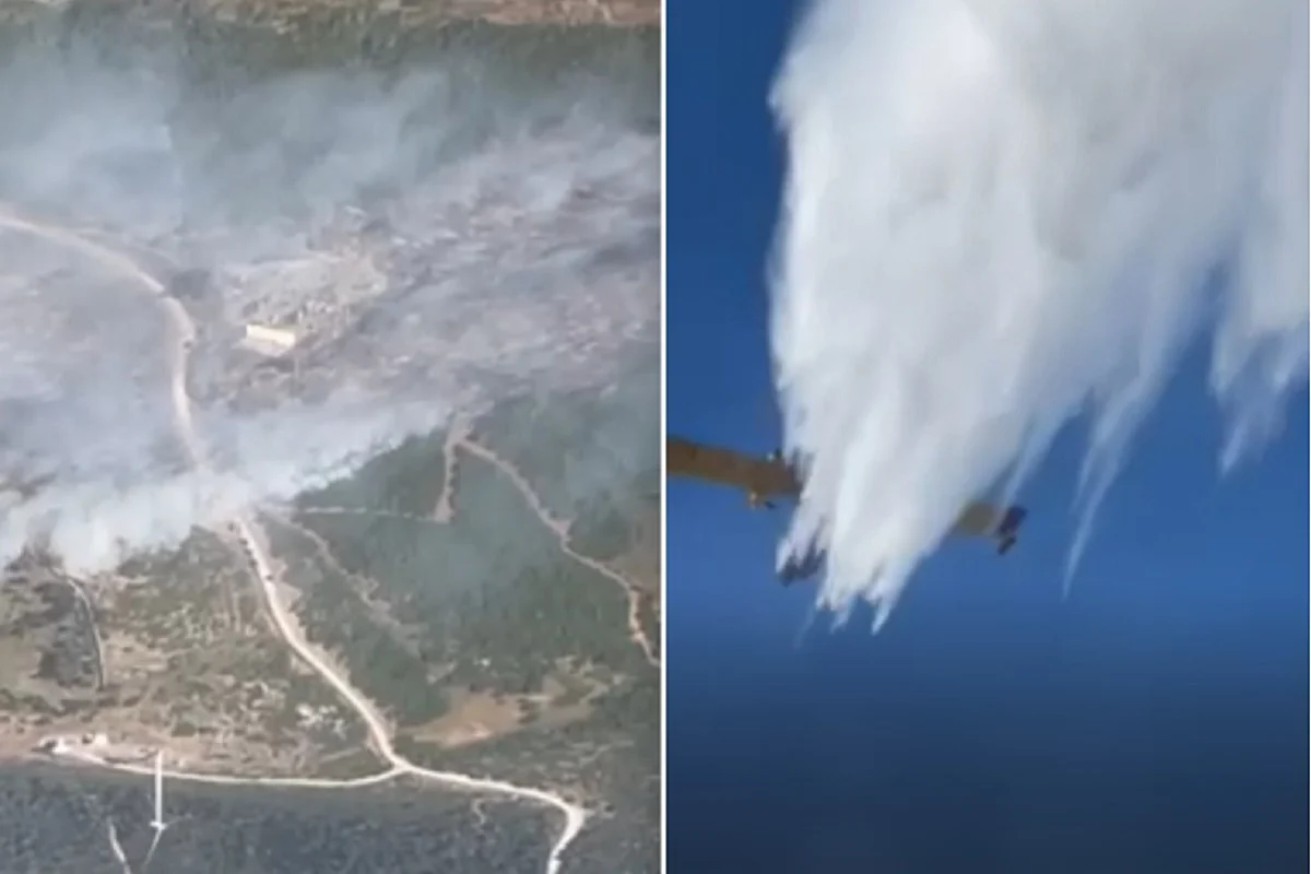 Πυροσβεστικές δυνάμεις επιχειρούν στη φωτιά στην περιοχή Αλμυροπόταμος στην Κάρυστο Ευβοίας