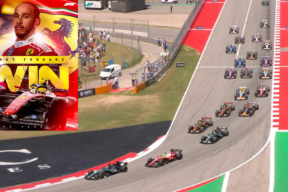 Ο Lewis Hamilton πανηγυρίζει την πρώτη του νίκη με τη Ferrari στο GP Βαρκελώνης