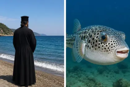 Ρασοφόρος σε παραλία της Νότιας Εύβοιας κατά τη διάρκεια περιστατικού με λαγοκέφαλο