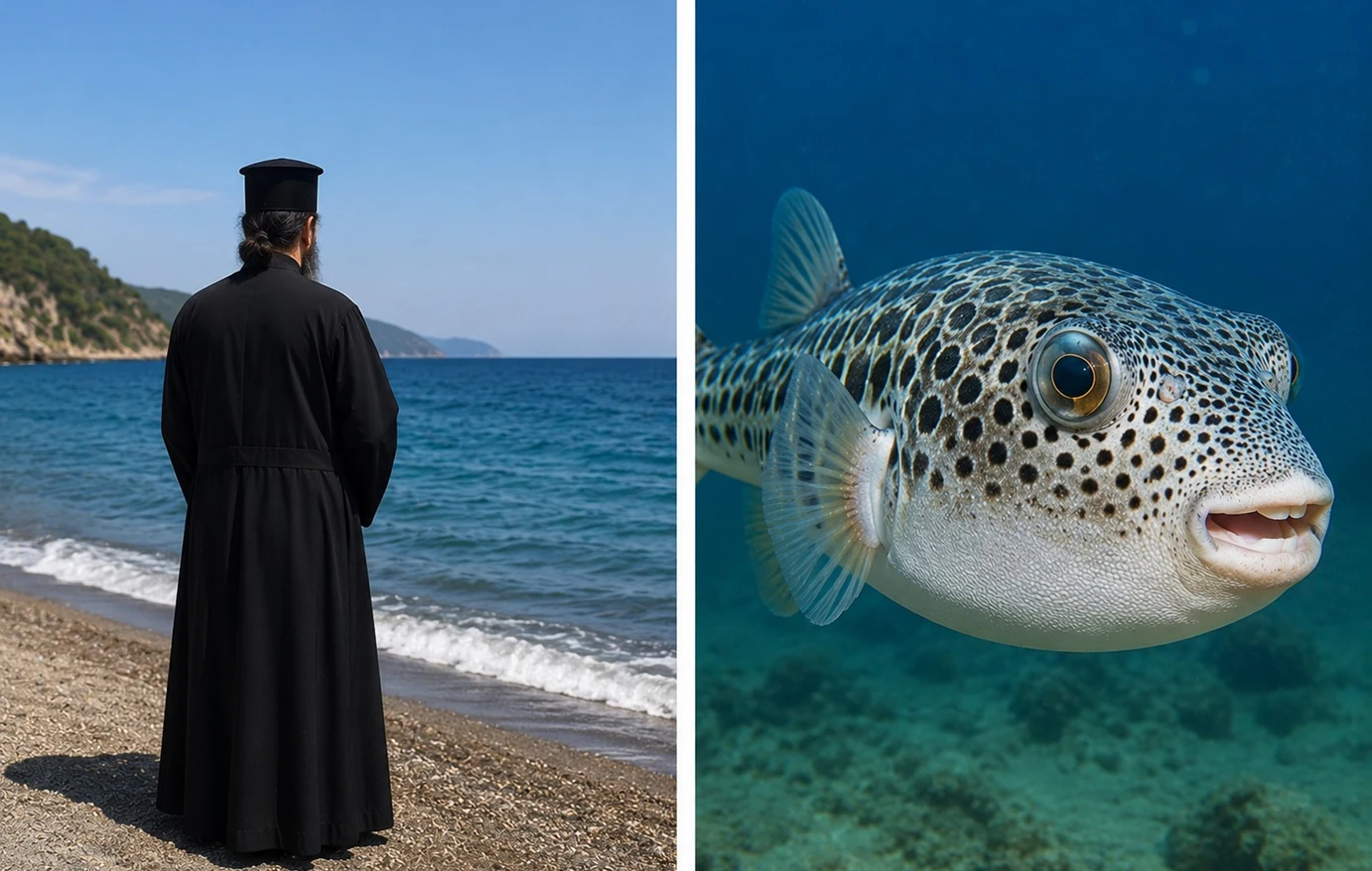 Ρασοφόρος σε παραλία της Νότιας Εύβοιας κατά τη διάρκεια περιστατικού με λαγοκέφαλο