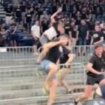 Σέρβοι οπαδοί εισβάλλουν στο παρκέ πριν από τον αγώνα Παρτιζάν-Ντουμπάι BC στο Βελιγράδι