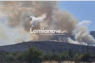 Πυροσβεστικά οχήματα και εναέρια μέσα επιχειρούν στη μεγάλη πυρκαγιά στο Καλαπόδι Φθιώτιδας