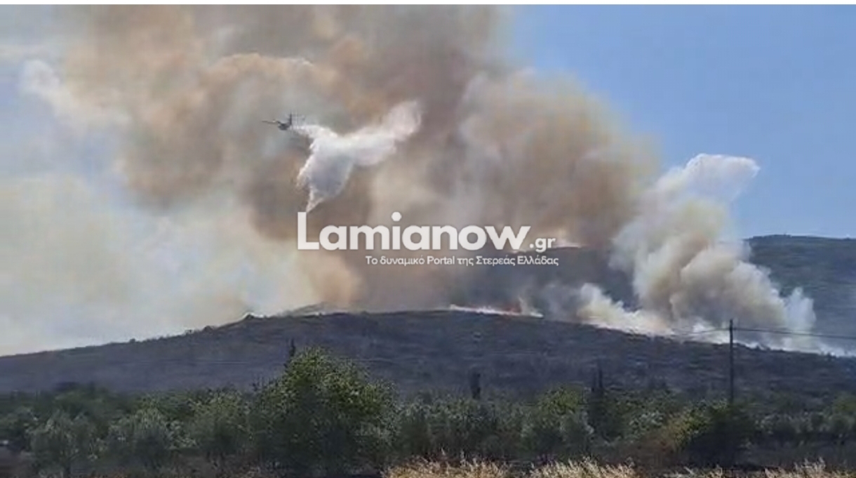 Πυροσβεστικά οχήματα και εναέρια μέσα επιχειρούν στη μεγάλη πυρκαγιά στο Καλαπόδι Φθιώτιδας