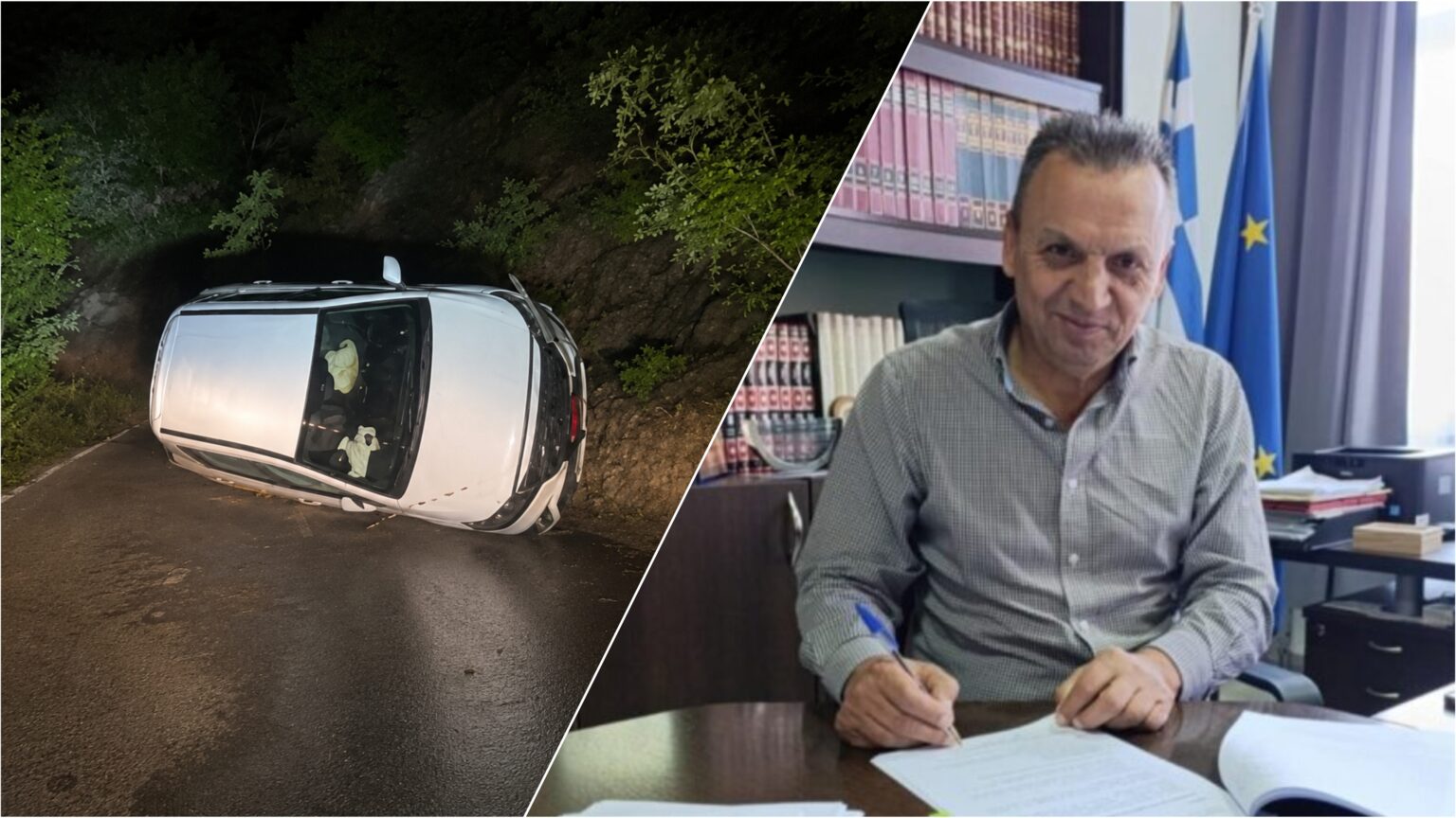 Υπηρεσιακό όχημα σε τροχαίο στα Άγραφα μετά την ανατροπή του, χωρίς τραυματισμό του δημάρχου.