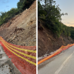 Κατολίσθηση και καθίζηση στον δρόμο προς την Καρυά Καμένων Βούρλων με χώματα και πέτρες στο οδόστρωμα