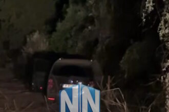Περιπολικό της ΕΛ.ΑΣ. σε σημείο καταδίωξης στο Αντίρριο κοντά στη Γέφυρα Ρίου Αντιρρίου
