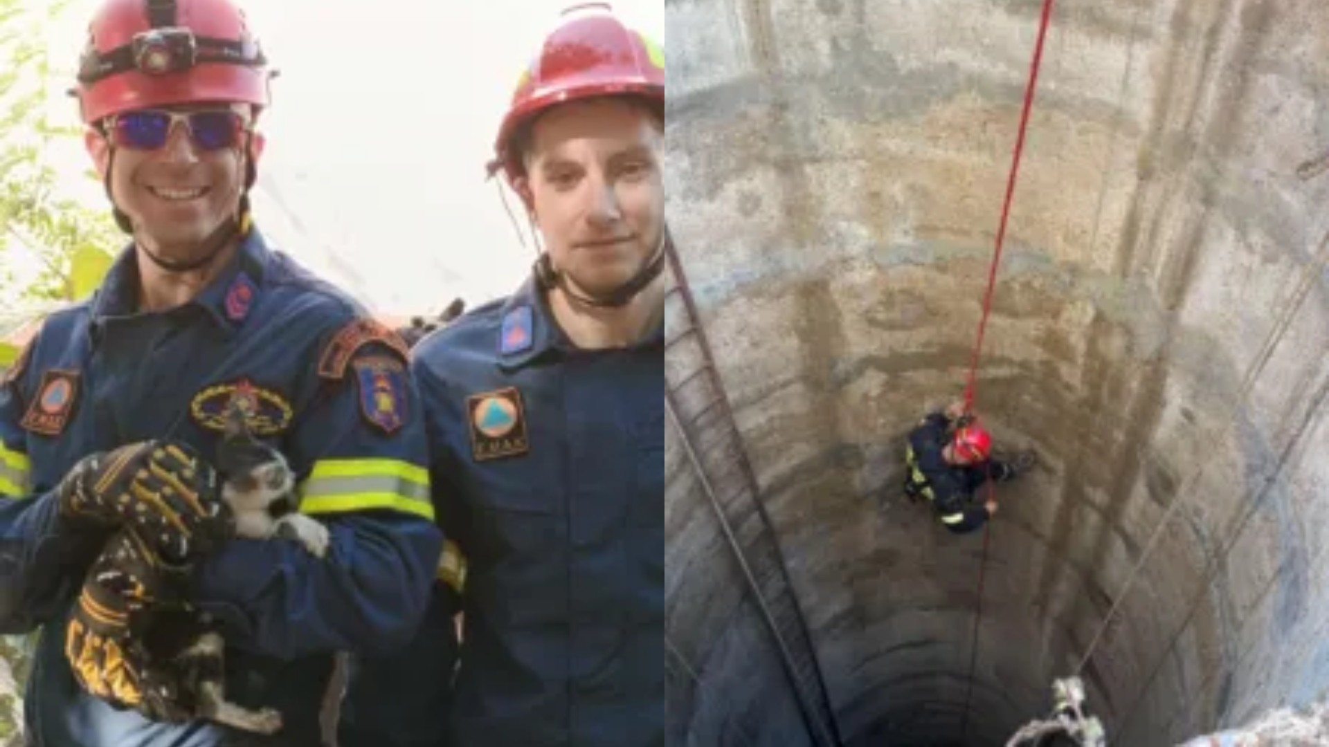 Στελέχη της ΕΜΑΚ επιχειρούν για τον απεγκλωβισμό γατακιού από πηγάδι στην Πάτρα