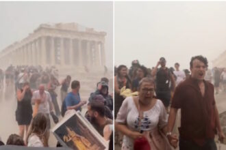 Τουρίστες στην Ακρόπολη τρέχουν για να προφυλαχθούν από την κακοκαιρία